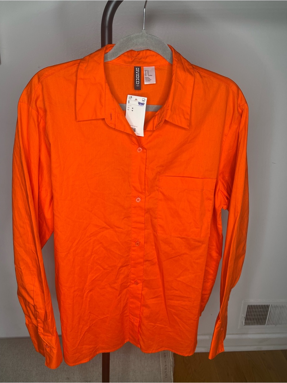 H&M Men's Bright Orange Long-Sleeve Button-Down Shirt